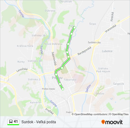 41 autobus Mapa linky