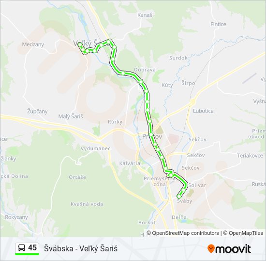 45 autobus Mapa linky