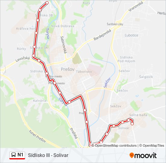 N1 bus Line Map