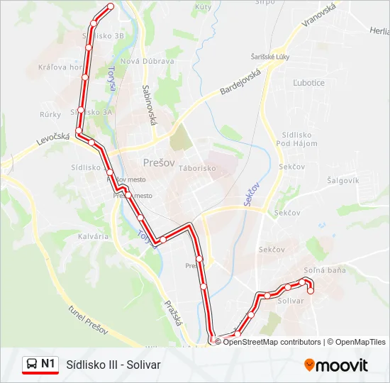 N1 Bus Line Map