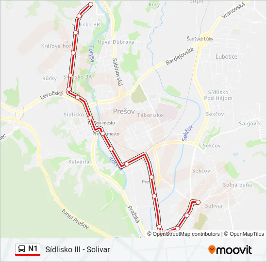 N1 Bus Line Map