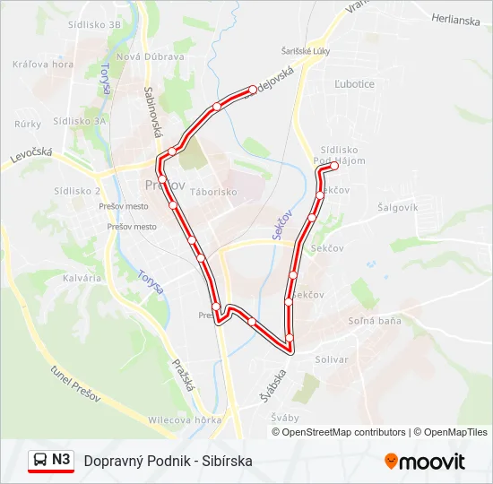 N3 Bus Line Map
