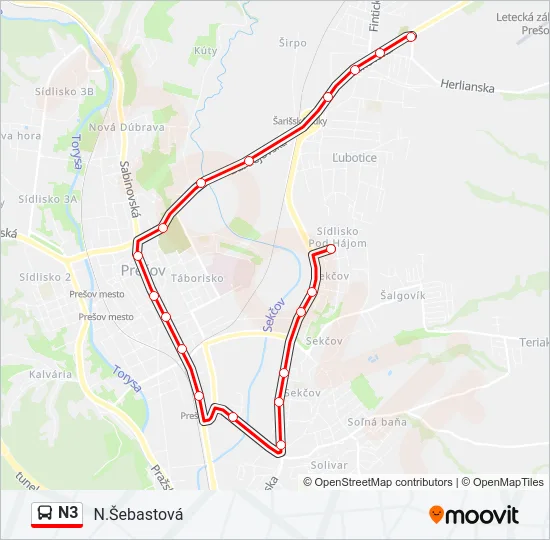N3 Bus Line Map