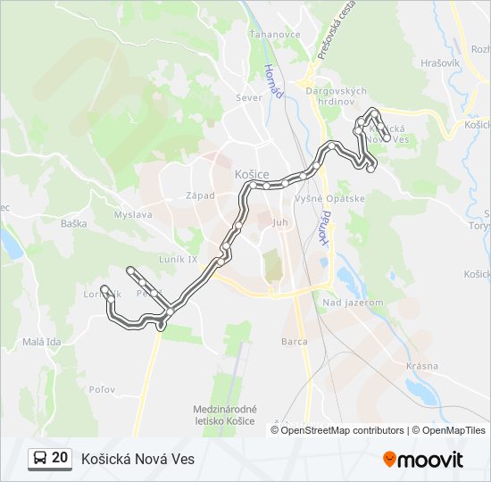 20 autobus Mapa linky