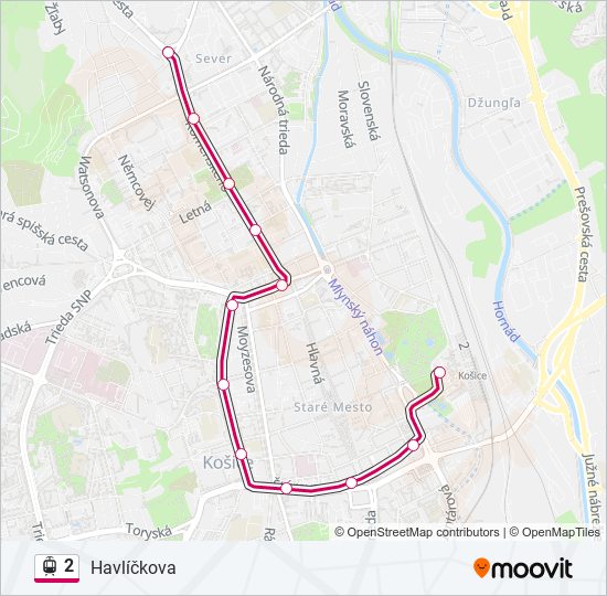 2 električka Mapa linky