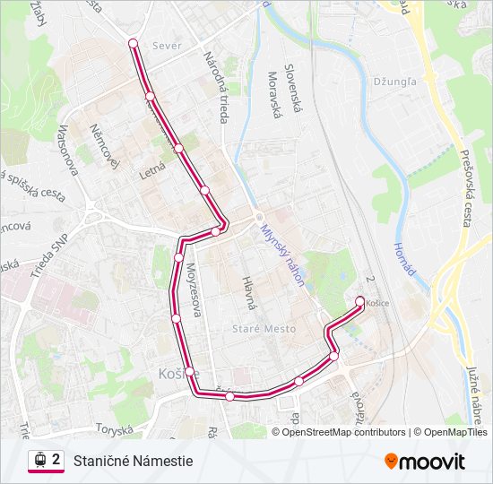 2 električka Mapa linky