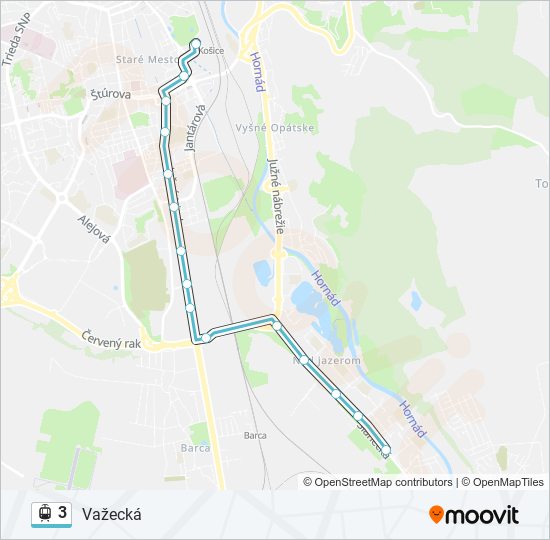 3 električka Mapa linky