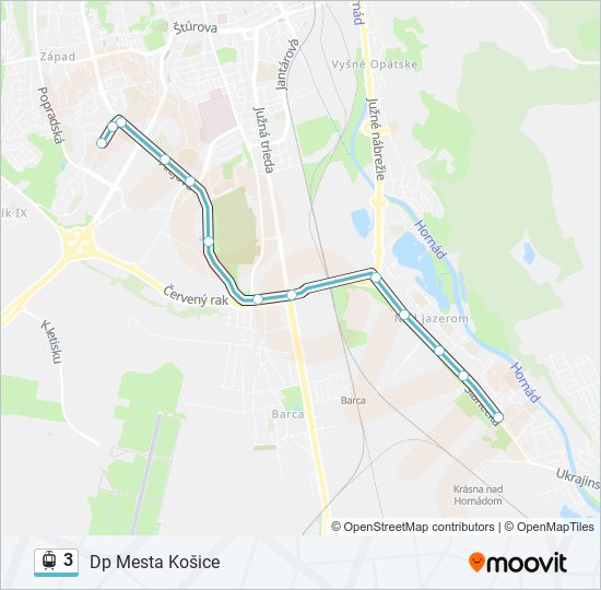 3 električka Mapa linky