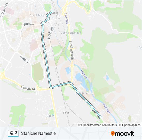 3 električka Mapa linky