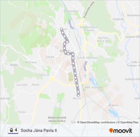 4 električka Mapa linky