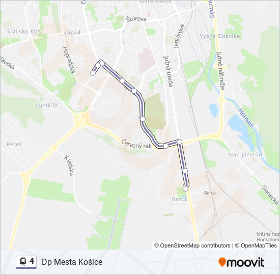 4 električka Mapa linky