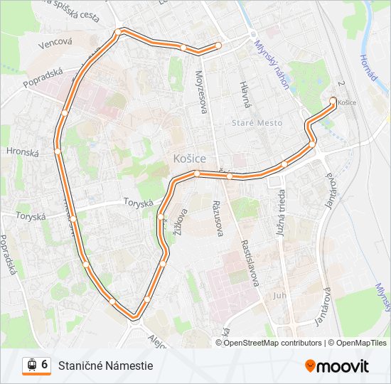 6 električka Mapa linky