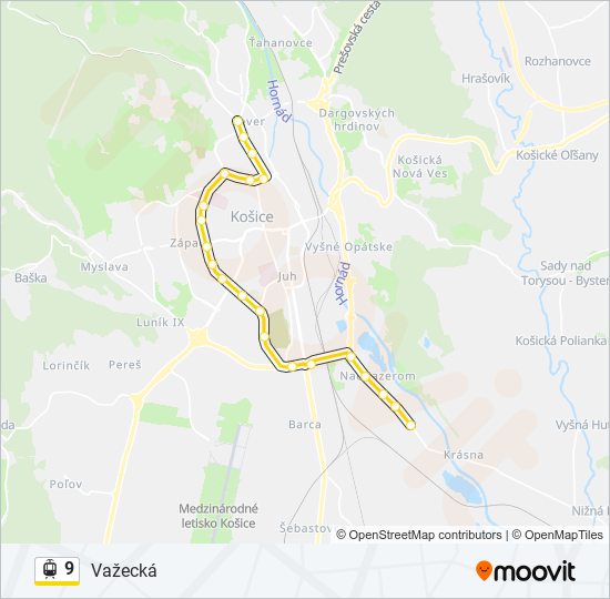 9 električka Mapa linky