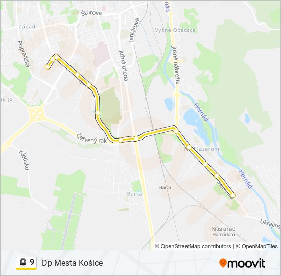 9 električka Mapa linky