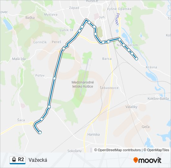 R2 električka Mapa linky