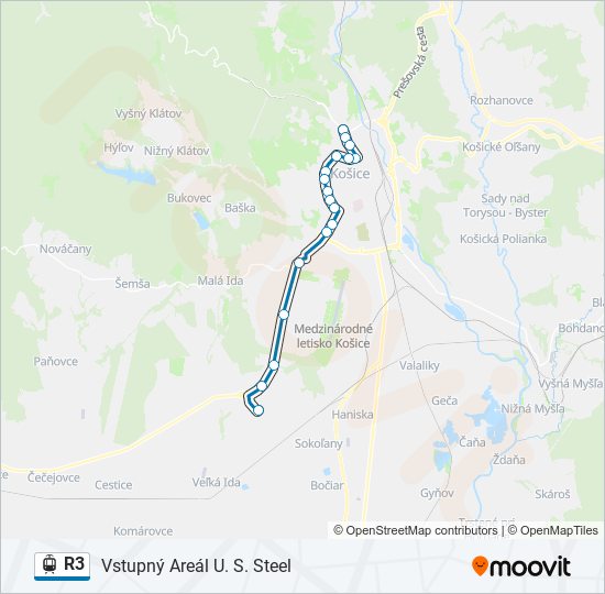 R3 električka Mapa linky