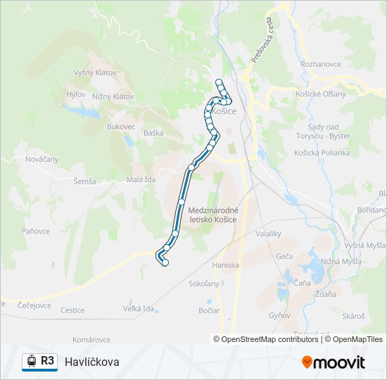 R3 električka Mapa linky