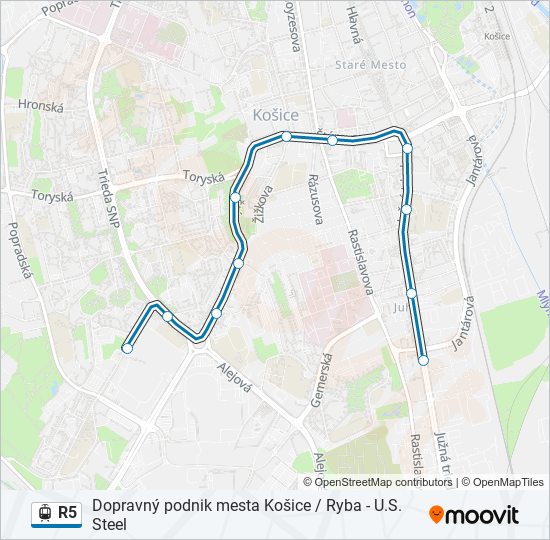 R5 električka Mapa linky