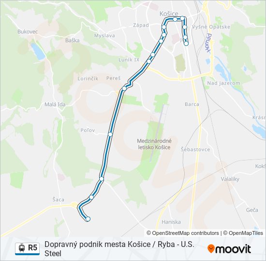 R5 električka Mapa linky