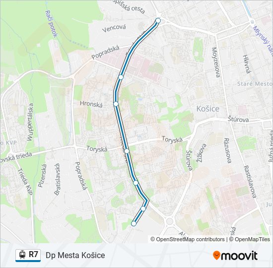 R7 električka Mapa linky