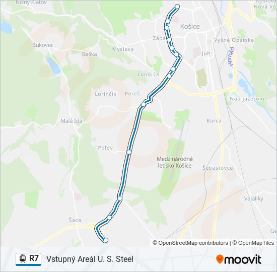 R7 električka Mapa linky