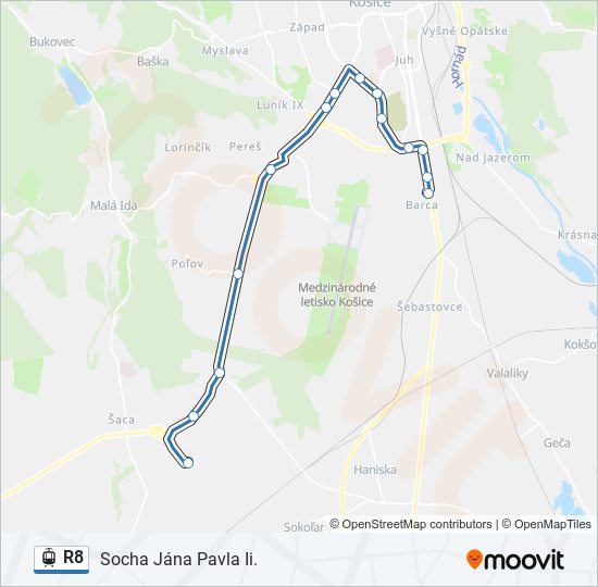 R8 električka Mapa linky