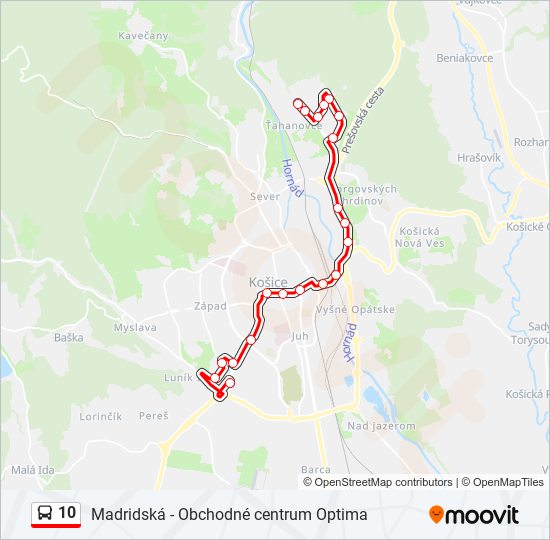 10 autobus Mapa linky