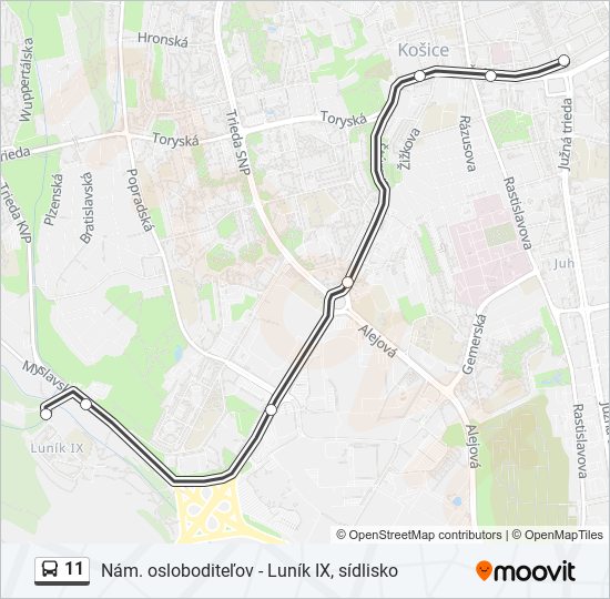 11 autobus Mapa linky