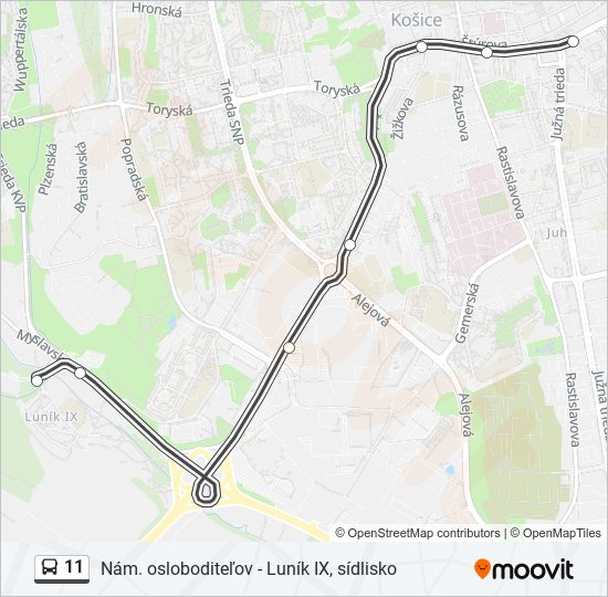 11 autobus Mapa linky