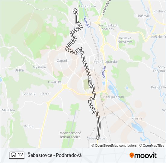 12 autobus Mapa linky