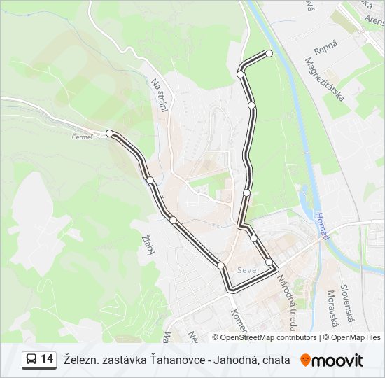 14 autobus Mapa linky