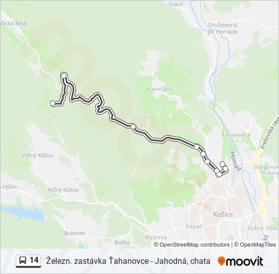 14 autobus Mapa linky