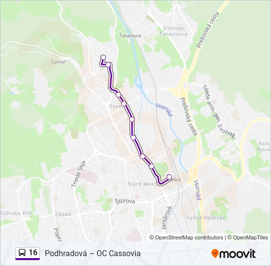 16 autobus Mapa linky