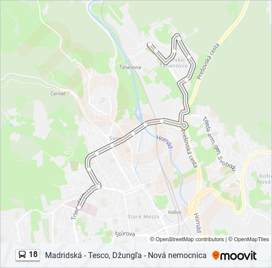 18 autobus Mapa linky