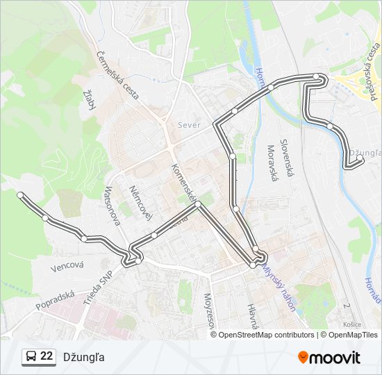 22 autobus Mapa linky