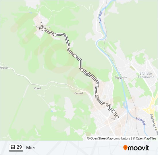 29 autobus Mapa linky