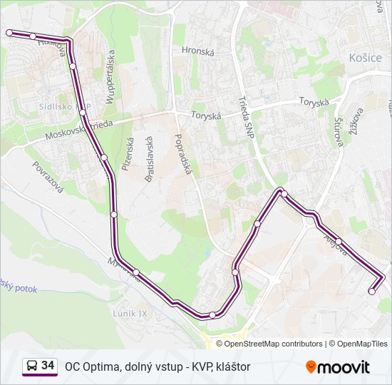 34 autobus Mapa linky