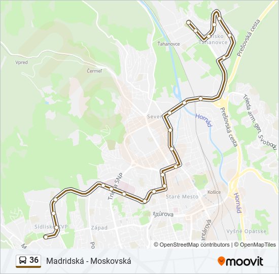 36 autobus Mapa linky