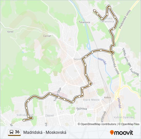 36 autobus Mapa linky