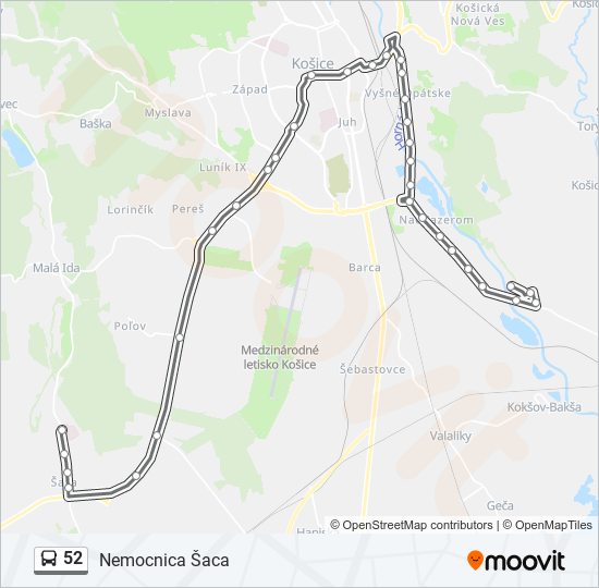 52 autobus Mapa linky