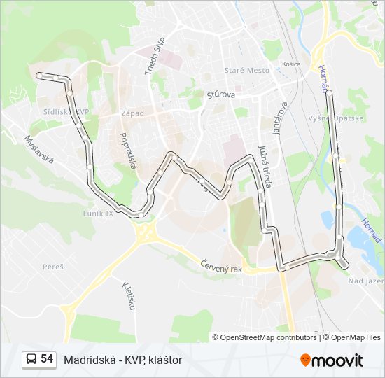 54 autobus Mapa linky