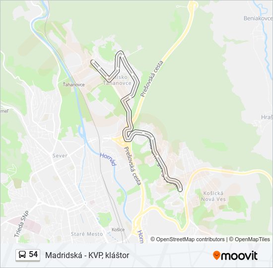 54 autobus Mapa linky