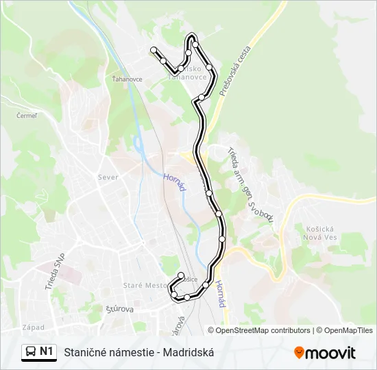 N1 Bus Line Map