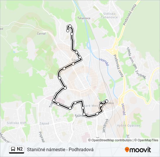 N2 autobus Mapa linky