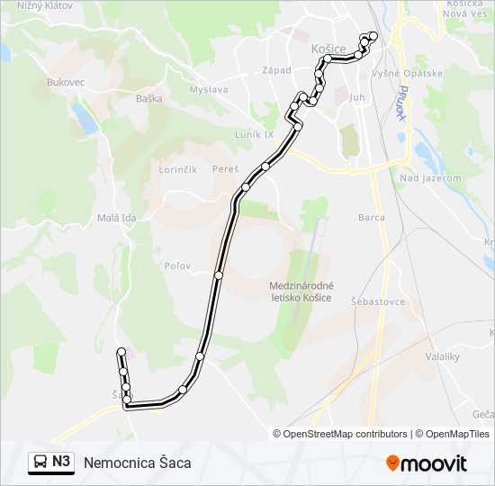 N3 autobus Mapa linky