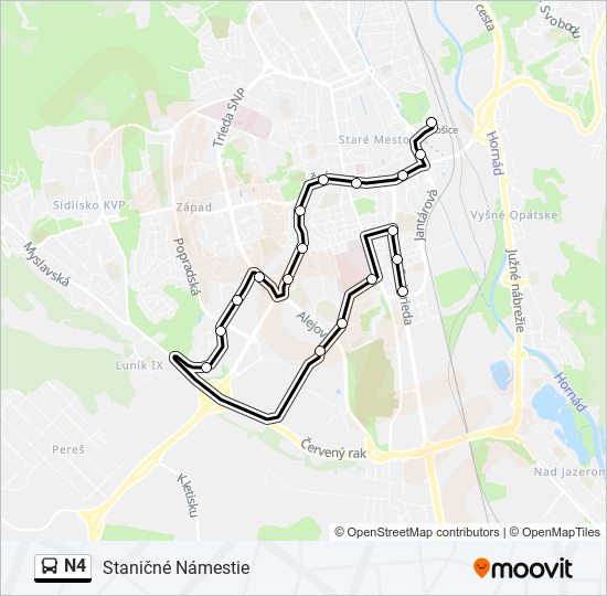 N4 autobus Mapa linky