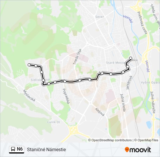 N6 autobus Mapa linky