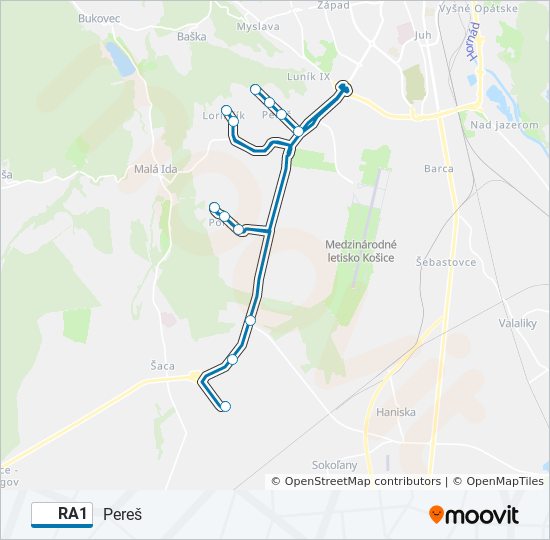 RA1 autobus Mapa linky