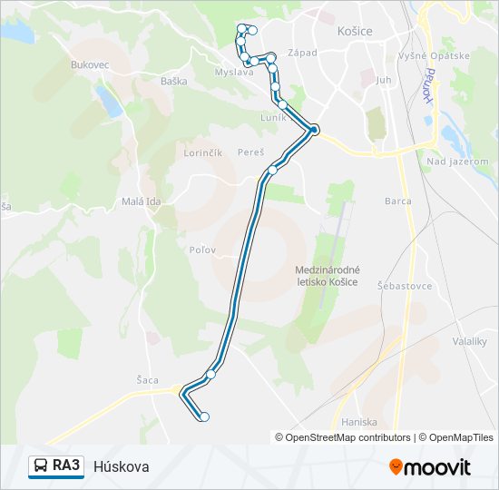 RA3 autobus Mapa linky
