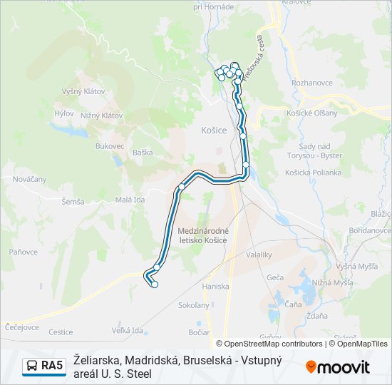 RA5 autobus Mapa linky